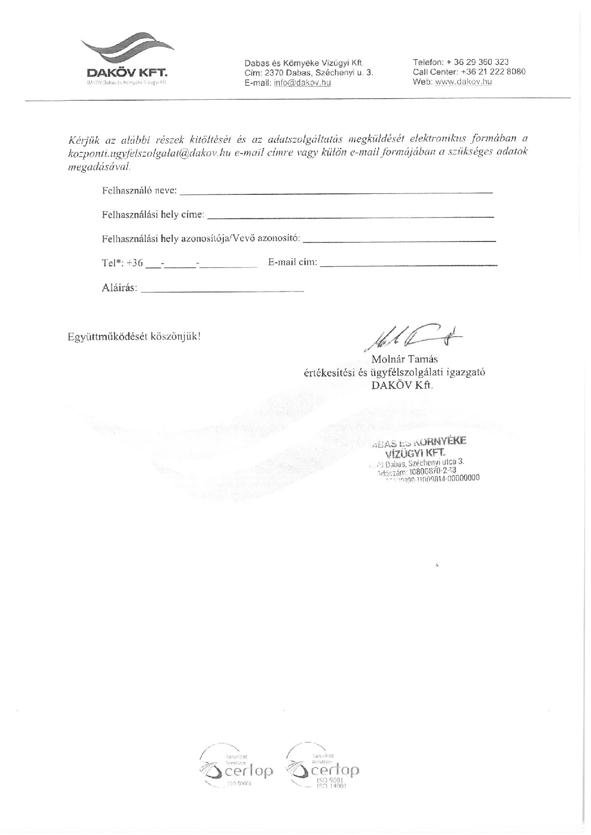 Daköv Kft. Felhívás2
