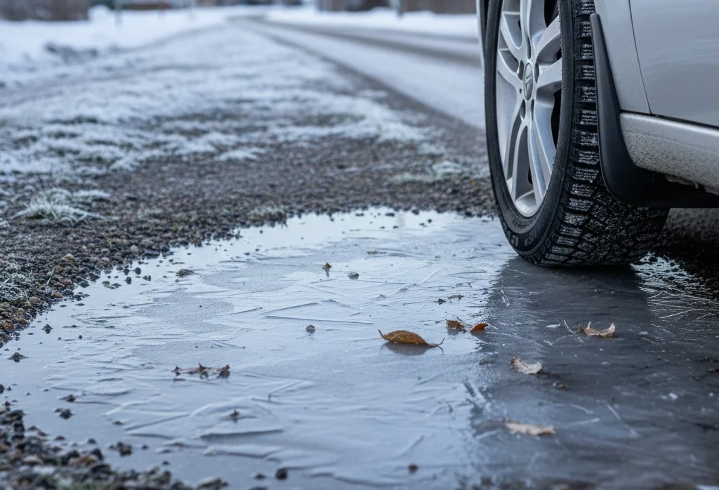 befagyott pocsolya ducsai